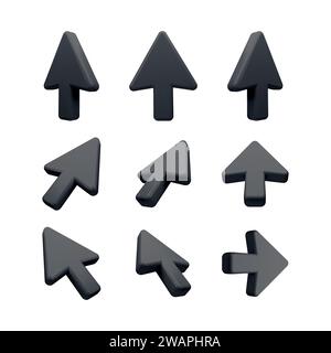 Elegante schwarze 3D-Cursors-Kollektion für Benutzeroberfläche und Grafikdesign – mit schlanken Pfeilsymbolen, ideal für moderne UX-Designs. Stock Vektor