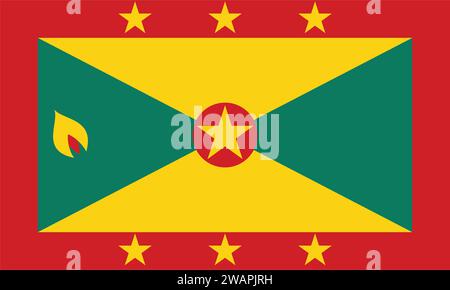 Hohe detaillierte Flagge von Grenada. Nationalflagge Grenada. Nordamerika. 3D-Abbildung. Stock Vektor
