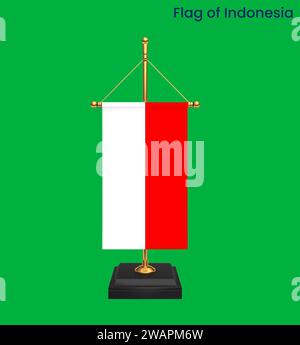 Hochdetaillierte Flagge Indonesiens. Indonesische Nationalflagge. Asien. 3D-Abbildung. Stockfoto