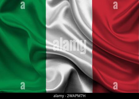 Hochdetaillierte Flagge von Italien. Italienische Nationalflagge. Europa. 3D-Abbildung. Stockfoto