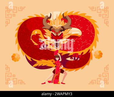Das chinesische Sternzeichen des Drachen. Happy Lunar oder Chinese New Year Hintergrund Stock Vektor