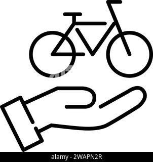 Fahrrad in der Hand. Fahrradverleih in der Nähe Ihres Standorts. Symbol für Pixelperfekte, bearbeitbare Kontur Stock Vektor