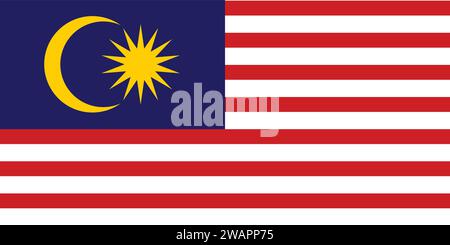 Detaillierte Flagge von Malaysia. Nationale malaysische Flagge. Asien. 3D-Abbildung. Stock Vektor