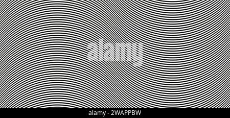 Nahtloses OP Art Wave-Muster. Streifenlinien Schwarzweißwellen optische Illusion verzerrtes Muster. Stock Vektor