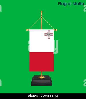 Hochdetaillierte Flagge von Malta. Nationale Flagge Maltas. Europa. 3D-Abbildung. Stockfoto