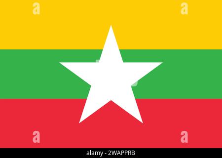 Hohe detaillierte Flagge von Myanmar. Nationale Flagge Myanmars. Asien. 3D-Abbildung. Stock Vektor