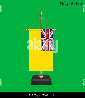 Detaillierte Flagge von Niue. Nationale Niue-Flagge. Ozeanien. 3D-Abbildung. Stockfoto