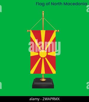 Hochdetaillierte Flagge von Nordmazedonien. Nationale Flagge Nordmazedoniens. Europa. 3D-Abbildung. Stockfoto