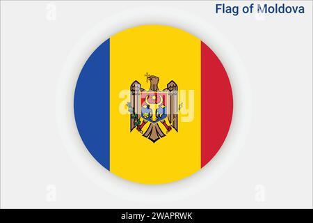 Hohe detaillierte Flagge von Moldau. Nationale Flagge der Republik Moldau. Europa. 3D-Abbildung. Stock Vektor