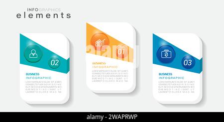 Infografik-Designvorlage mit Symbolen und 3 Optionen oder Schritten. Kann für Prozess, Präsentationen, Layout, Banner, Infografik verwendet werden. Stock Vektor