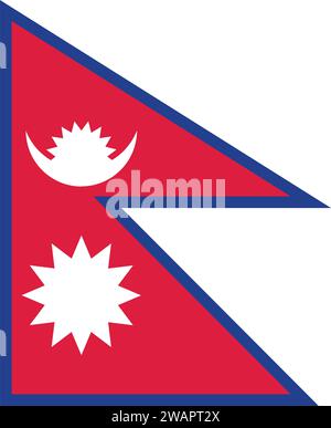 Detaillierte Flagge von Nepal. Nationale Flagge Nepals. Asien. 3D-Abbildung. Stock Vektor