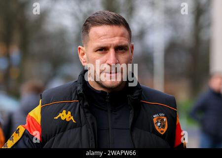 Rumpf, Großbritannien. Januar 2024. Billy Sharp von Hull City während des Emirates FA Cup Third Round Match Hull City gegen Birmingham City im MKM Stadium, Hull, Vereinigtes Königreich, 6. Januar 2024 (Foto: Ryan Crockett/News Images) in Hull, Vereinigtes Königreich am 2024. (Foto: Ryan Crockett/News Images/SIPA USA) Credit: SIPA USA/Alamy Live News Stockfoto