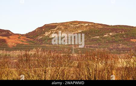 Dundee, Tayside, Schottland, Großbritannien. Januar 2024. Wetter in Großbritannien: Die wunderschöne Wintersonne mit Morgenfrost bietet einen fantastischen Blick auf die Sidlaw Hills und das Strathmore Valley im ländlichen Dundee, Schottland. Quelle: Dundee Photographics/Alamy Live News Stockfoto