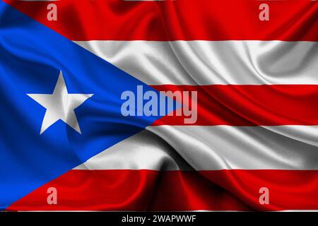 Hohe detaillierte Flagge von Puerto Rico. Nationalflagge Puerto Rico. Nordamerika. 3D-Abbildung. Stockfoto