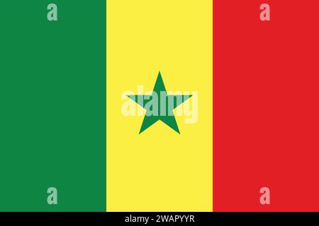 Detaillierte Flagge von Senegal. Nationale Senegalflagge. Afrika. 3D-Abbildung. Stock Vektor