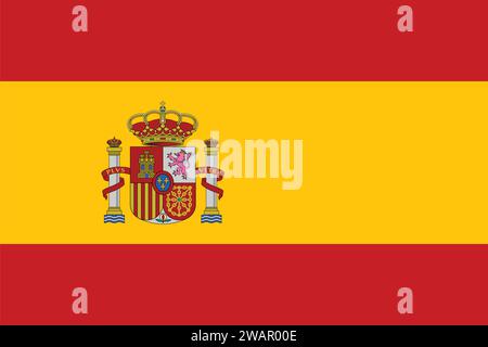 Hohe detaillierte Flagge von Spanien. Spanische Nationalflagge. Europa. Afrika. 3D-Abbildung. Stock Vektor