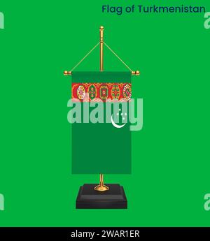 Hochdetaillierte Flagge Turkmenistans. Nationalflagge Turkmenistans. Asien. 3D-Abbildung. Stockfoto