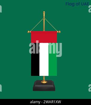 Hohe Flagge der Vereinigten arabischen emirate. Nationale Flagge der Vereinigten arabischen emirate. Asien. VAE. 3D-Abbildung. Stockfoto