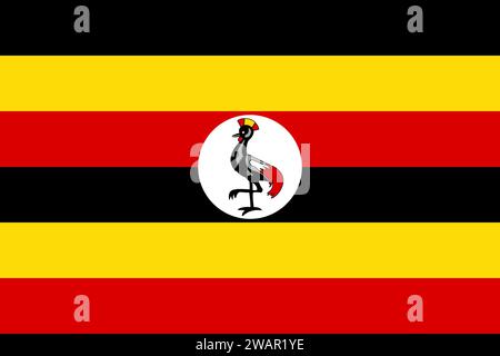 Detaillierte Flagge von Uganda. Ugandische Nationalflagge. Afrika. 3D-Abbildung. Stockfoto