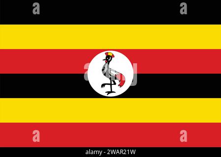 Detaillierte Flagge von Uganda. Ugandische Nationalflagge. Afrika. 3D-Abbildung. Stock Vektor
