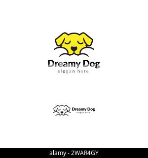 Dreamy Dog Logo-Design mit einem Cartoon-Hund, der friedlich schläft, mit Platzhalter mit Schriftzug Stock Vektor