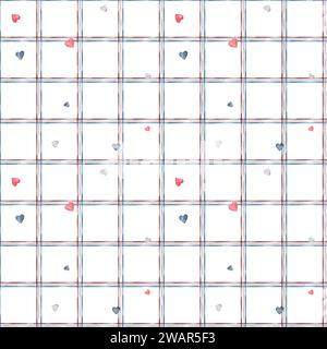 Nahtlose Vektor-Linien mit Herzmuster abstrakt auf isoliertem Hintergrund. Rasterpapier für Notizen oder Dekorationen. Nahtloses französisches Muster Stock Vektor