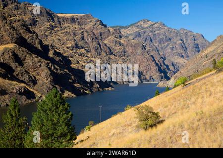 Hells Canyon Reservoir vom Deep Creek Trail, Hells Canyon Seven Devils Scenic Area, Hells Canyon Scenic Byway, Payette National Forest, Idaho Stockfoto