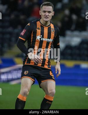 RUMPF, GROSSBRITANNIEN. Januar 2024. Emirates FA Cup: Hull City AFC gegen Birmingham City FC. Sean McLoughlin aus Hull City. Paul Whitehurst/Alamy Live News Stockfoto