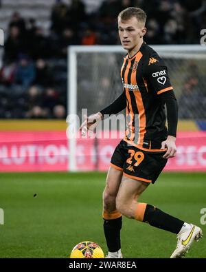 RUMPF, GROSSBRITANNIEN. Januar 2024. Emirates FA Cup: Hull City AFC gegen Birmingham City FC. Matthew Jacob aus Hull City am Ball. Paul Whitehurst/Alamy Live News Stockfoto