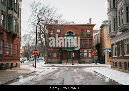 Verschneite Winterszene in Allentown, Buffalo, New York Stockfoto