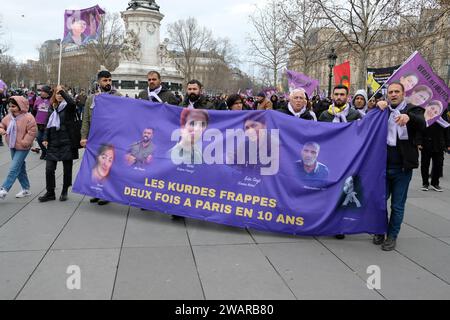 Les Kurdes manifestent et demandent encore à l''état francaais la Justice et la vérité sur les Assassinats des militanten Kurdes à Paris en 2013 et 2023 Stockfoto