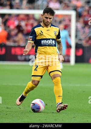 Parramatta, Australien. Januar 2024. Mikael Doka von den Central Coast Mariners, die während des 11. Runde der A-League Männer-Saison 2023-24 zwischen Western Sydney Wanderers FC und Central Coast Mariners im CommBank Stadium in Aktion waren. Endpunktzahl: Central Coast Mariners 1: 0 Western Sydney Wanderers. (Foto: Luis Veniegra/SOPA Images/SIPA USA) Credit: SIPA USA/Alamy Live News Stockfoto