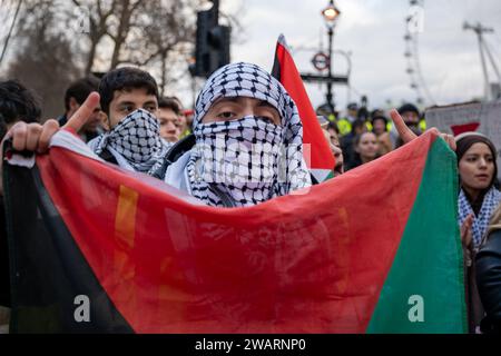 London/UK 6. JAN 2024: Antikriegsprotestierende versammelten sich im Zentrum Londons und forderten einen vollständigen Waffenstillstand in Gaza. Quelle: Aubrey Fagon/Alamy Live News Stockfoto