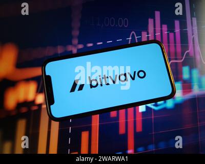 Konskie, Polen - 05. Januar 2024: Bitvavo-Logo auf dem Smartphone auf Kryptomarktdaten angezeigt Stockfoto