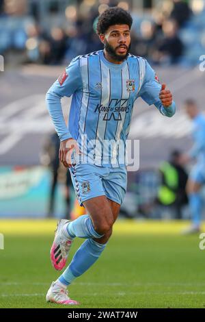 Coventry, Großbritannien. Januar 2024. Ellis Simms #9 von Coventry City während des Emirates FA Cup Third Round Match Coventry City gegen Oxford United in der Coventry Building Society Arena, Coventry, Großbritannien, 6. Januar 2024 (Foto: Craig Anthony/News Images) in Coventry, Großbritannien am 2024. (Foto: Craig Anthony/News Images/SIPA USA) Credit: SIPA USA/Alamy Live News Stockfoto