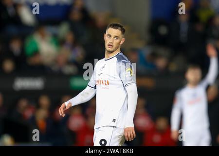 Swansea, Großbritannien. Januar 2024. Jerry Yates vom Swansea City Emirates FA Cup, Spiel der 3. Runde, Swansea City gegen Morecambe im Stadion Swansea.com in Swansea, Wales am Samstag, den 6. Januar 2024. Dieses Bild darf nur für redaktionelle Zwecke verwendet werden. Nur redaktionelle Verwendung, Bild nach Credit: Andrew Orchard Sportfotografie/Alamy Live News Stockfoto