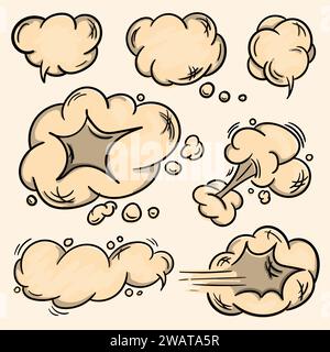 Satz von Vektorillustrationen für Comicbücher. Objekte, Wolken, Kritzelformen und Formen, handgezeichnet Stock Vektor