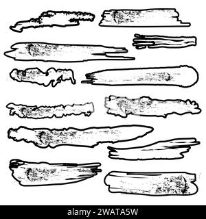 Pinselelemente, Formen und Rahmen, Grunge-Vorlagen für Texte. Farbspritzer und Schmutz. Stock Vektor