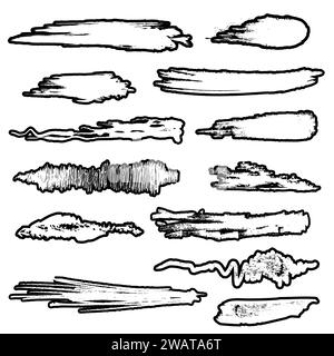 Pinselelemente, Formen und Rahmen, Grunge-Vorlagen für Texte. Farbspritzer und Schmutz. Stock Vektor