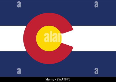 Detaillierte Flagge von Colorado. Colorado-Bundesflagge, Colorado-Nationalflagge. Flagge des Bundesstaates Colorado. USA. Amerika. Stock Vektor