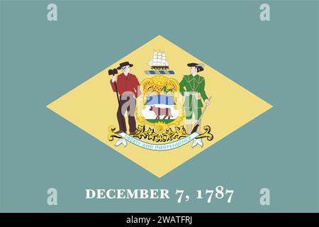 Detaillierte Flagge von Delaware. Delaware-Staatsflagge, National-Delaware-Flagge. Flagge des Bundesstaates Delaware. USA. Amerika. Stock Vektor