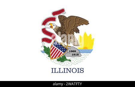 Detaillierte Flagge von Illinois. Bundesflagge von Illinois, Nationalflagge von Illinois. Flagge des Bundesstaates Illinois. USA. Amerika. Stock Vektor