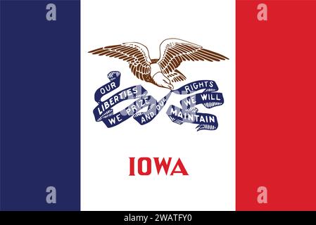 Detaillierte Flagge von Iowa. Iowa-Staatsflagge, Iowa-Nationalflagge. Flagge des Bundesstaates Iowa. USA. Amerika. Stock Vektor