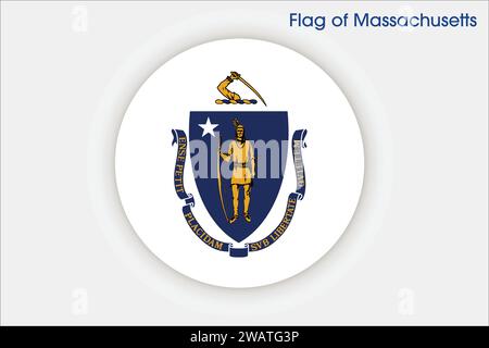 Hohe detaillierte Flagge von Massachusetts. Massachusetts State Flag, Massachusetts National Flag. Flagge des Bundesstaates Massachusetts. USA. Amerika. Stock Vektor