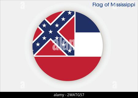 Detaillierte Flagge von Mississippi. Mississippi-Staatsflagge, Mississippi-Staatsflagge. Flagge des Staates Mississippi. USA. Amerika. Stock Vektor