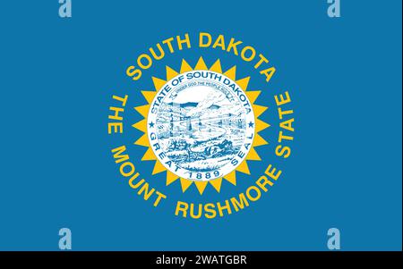 Detaillierte Flagge von South Dakota. South Dakota Staatsflagge, National South Dakota Flagge. Flagge des Bundesstaates South Dakota. USA. Amerika. Stock Vektor