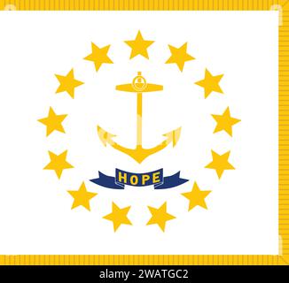 Hohe detaillierte Flagge von Rhode Island. Die Nationalflagge von Rhode Island, die Nationalflagge von Rhode Island. Flagge des Staates Rhode Island. USA. Amerika. Stock Vektor