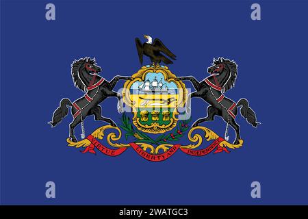 Detaillierte Flagge von Pennsylvania. Pennsylvania State Flag, National Pennsylvania Flag. Flagge des Bundesstaates Pennsylvania. USA. Amerika. Stock Vektor