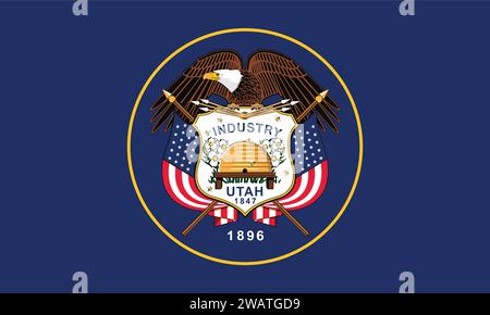 Detaillierte Flagge von Utah. Utah-Staatsflagge, Utah-Nationalflagge. Flagge des Bundesstaates Utah. USA. Amerika. Stock Vektor