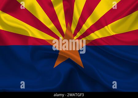 Detaillierte Flagge von Arizona. Bundesflagge Arizona, Nationalflagge Arizona. Flagge des Bundesstaates Arizona. USA. Amerika. Stockfoto
